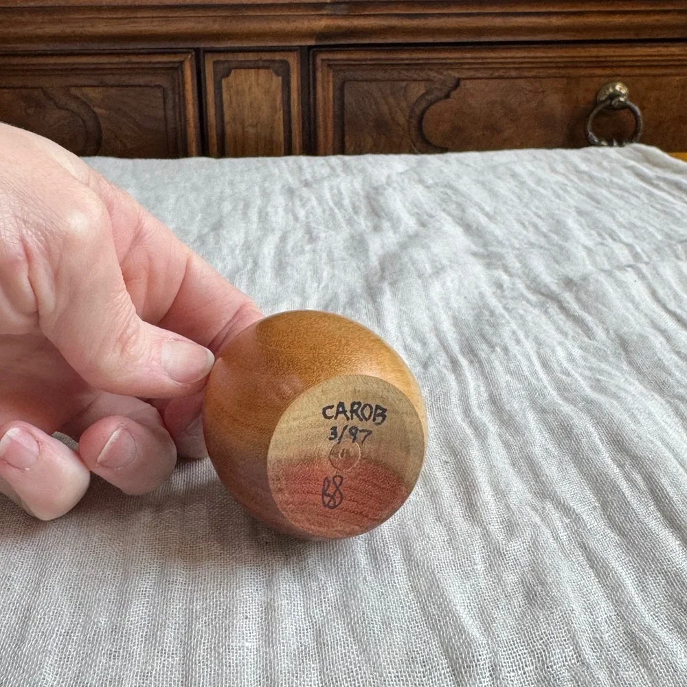 Carob Wood Holder '97 Small Vessel‎ Trinket Dish Vase Bud Bowl Signed
